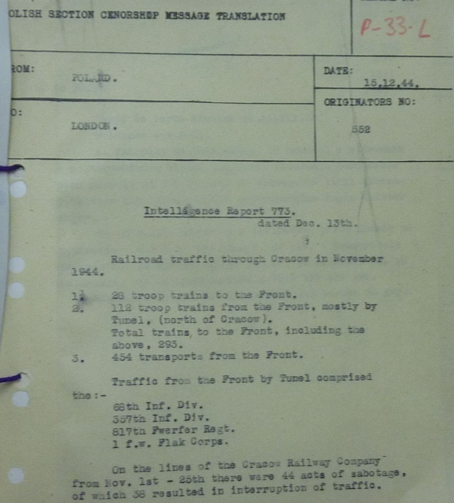 Partisan Intelligence Report on German Transports 2