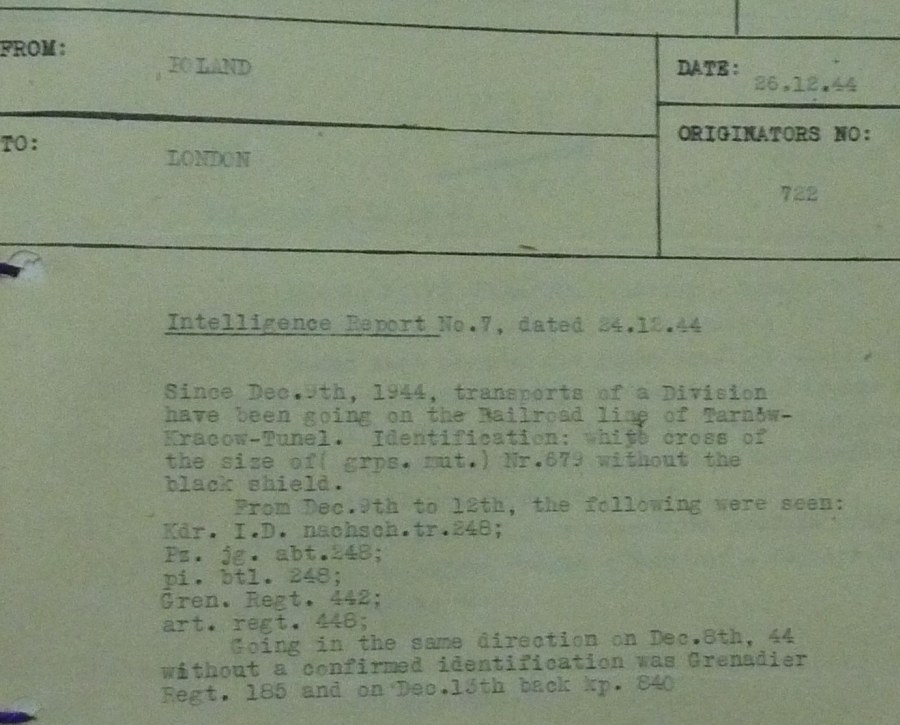 Partisan Intelligence Report 7 on German Transports 
