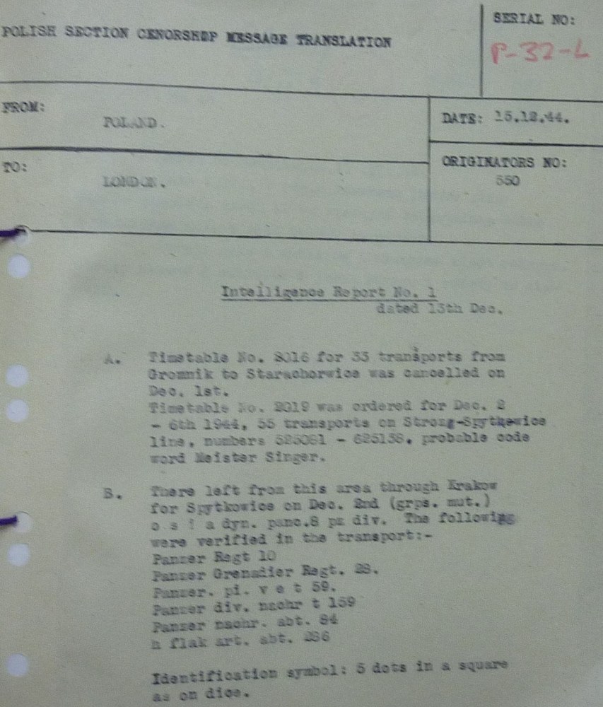 Partisan Intelligence Report on German Transports 
