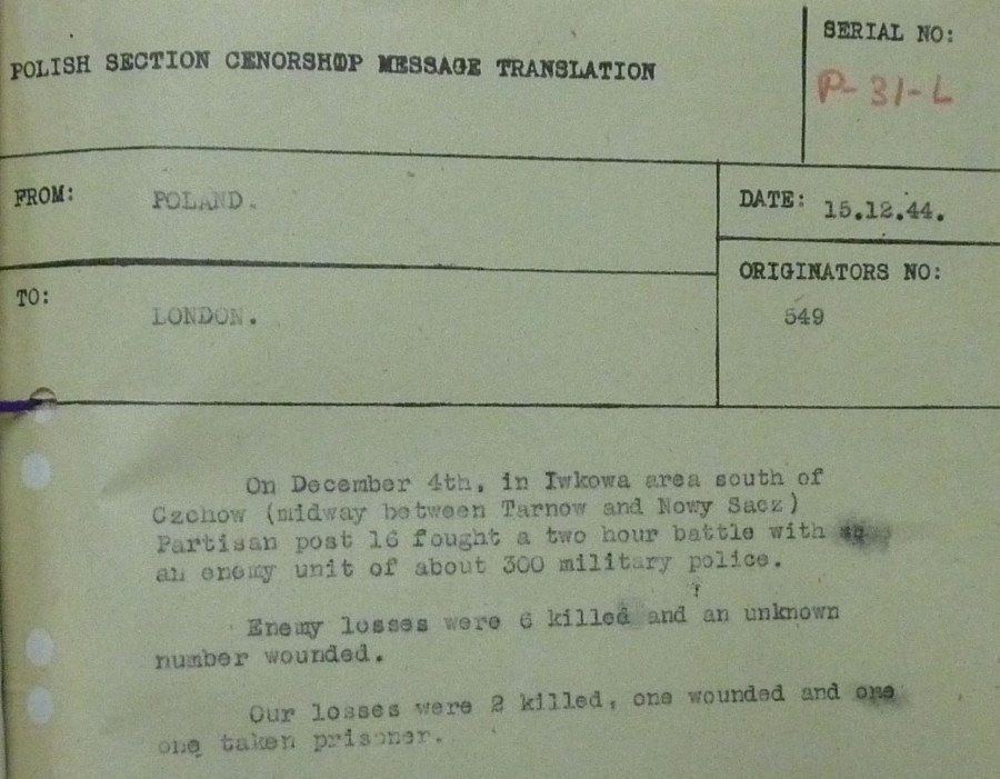 Dec 4 1944 Partisan Report for Iwkowa  