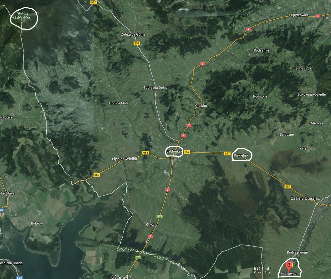Map of Final Crash Route of B17 