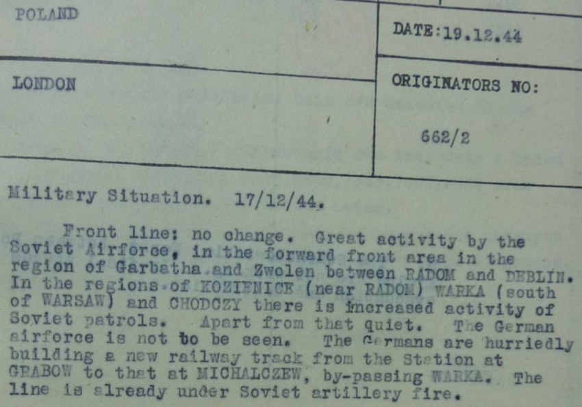Radio Communications Message From Poland re Military Situation Circa Dec 17 1944 