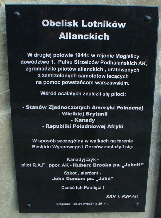 Close Up  Image of Stone Obelisk remembering Hubert Brooks on Tymbark Poland  remembrance trail commemorating  the Polish Home Army during WW 2