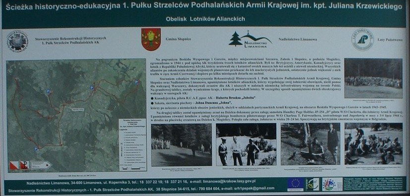 Close Up Image of Zapraszamy Information Board Referencing Hubert Brooks on Tymbark Poland  remembrance trail commemorating  the Polish Home Army during WW 2