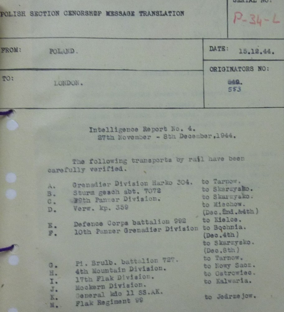 Partisan Intelligence Report German Transport by Rail 