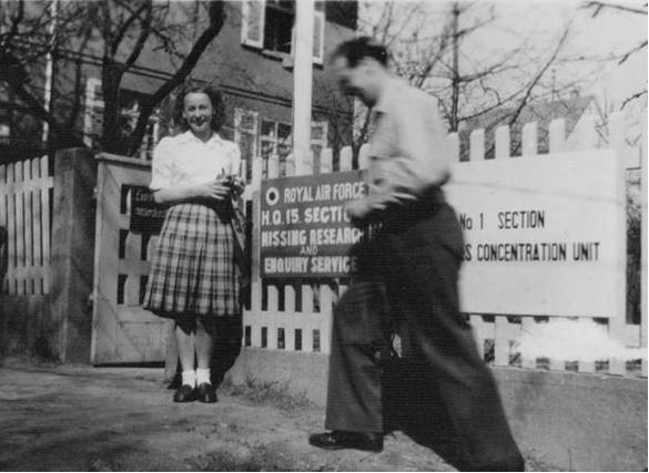 PHOTO: Outside 15 Section M.R.E.S. (my wife–to–be Birthe Grontved is pictured by gate)