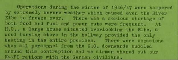 IMAGE: Comment from MRES Records as to record cold in Germany winter 1946/47