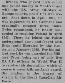 IMAGE: news article on Hubert Brooks and his stint with US Army All Stars Hockey Team