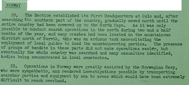 Extract from Page 17 of MRES Report Air 55/65 on Norway