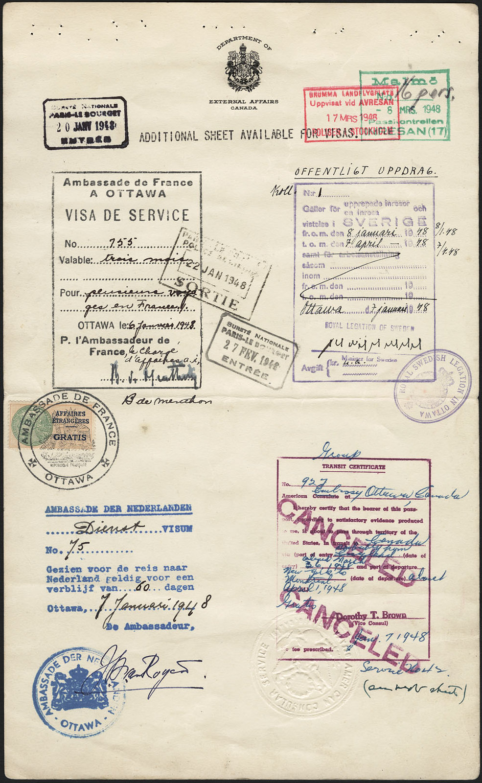 Photo: RCAF Flyer Passport Country VISA Stamps page 1