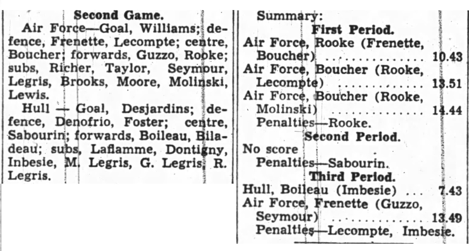 IMAGE: Boxscore Flyers vs Hull Volants Nov 8 1947