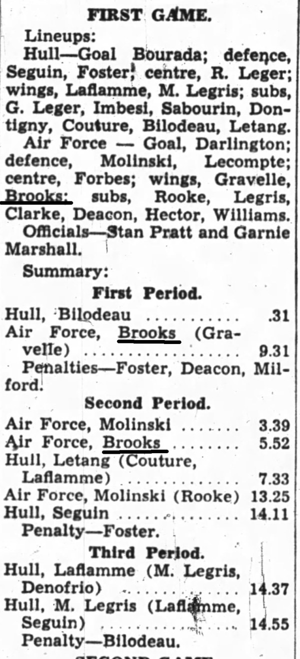 IMAGE: Boxscore RCAF vs Hull Nov 26 1947