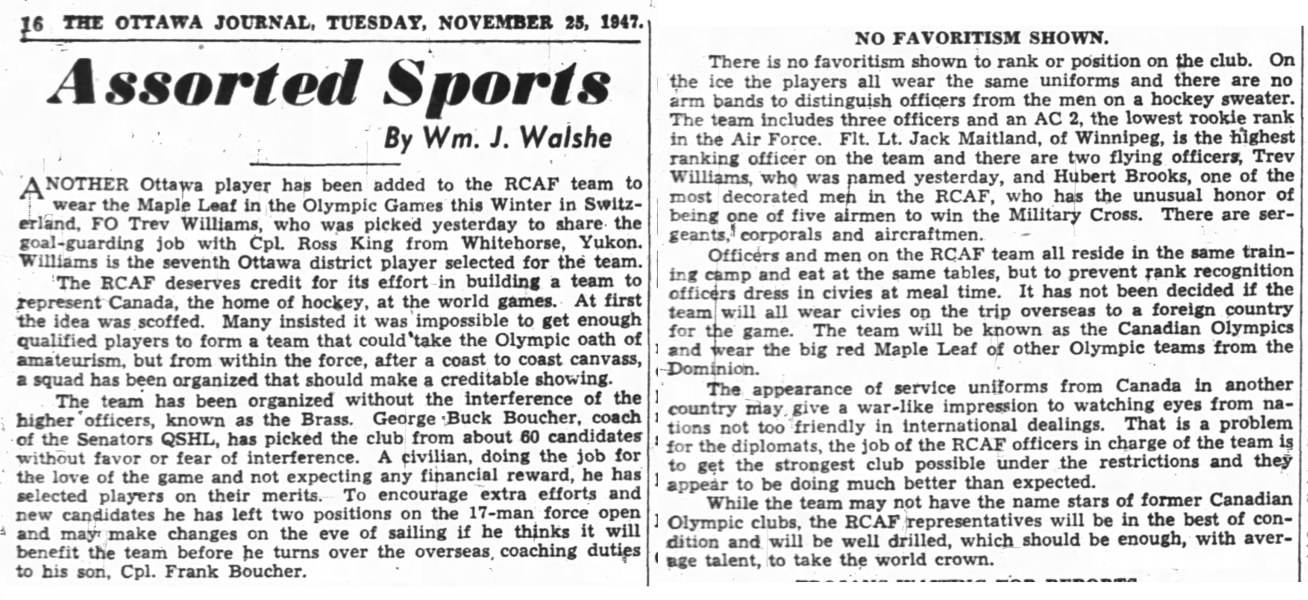 IMAGE: Ottawa Journal Nov 25 1947 Assorted Sports Column