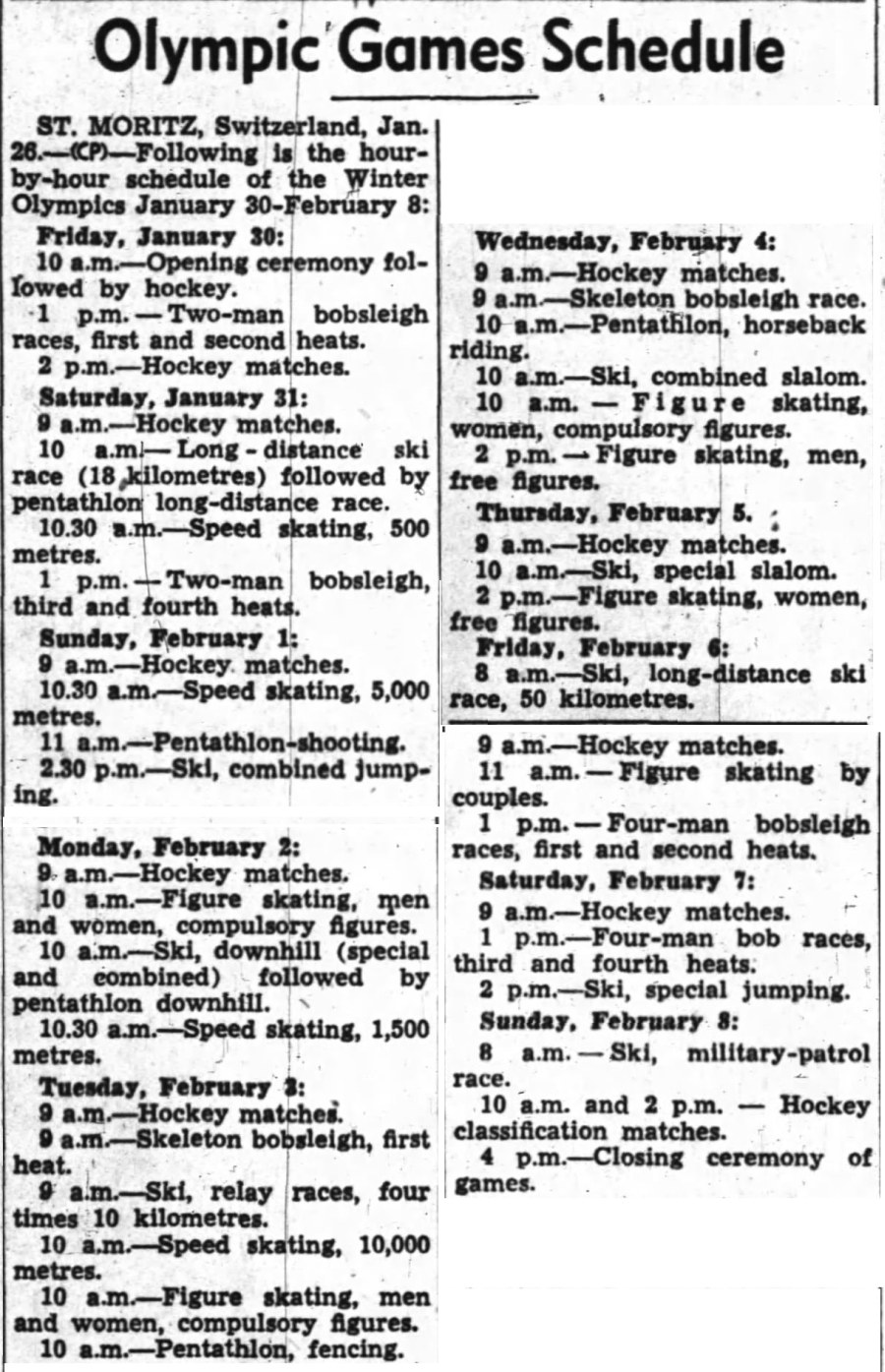 Image: 1948 Olympic Games Schedule