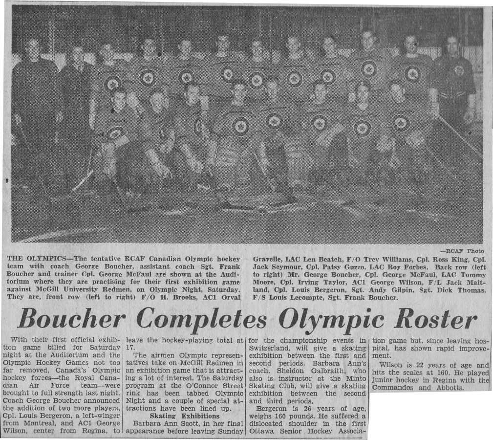 Photo: Early RCAF Flyer Hockey Team Photo prior to McGill Olympic Night Match