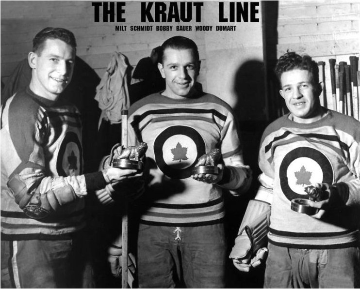 Image: RCAF Flyer The Kraut Line Milt Schmidt and Bobby Bauer and Woody Dumart