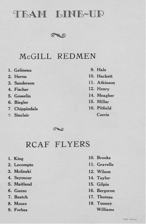 Photo: Olympic Night RCAF Flyer / McGill Redmen Team Lineups