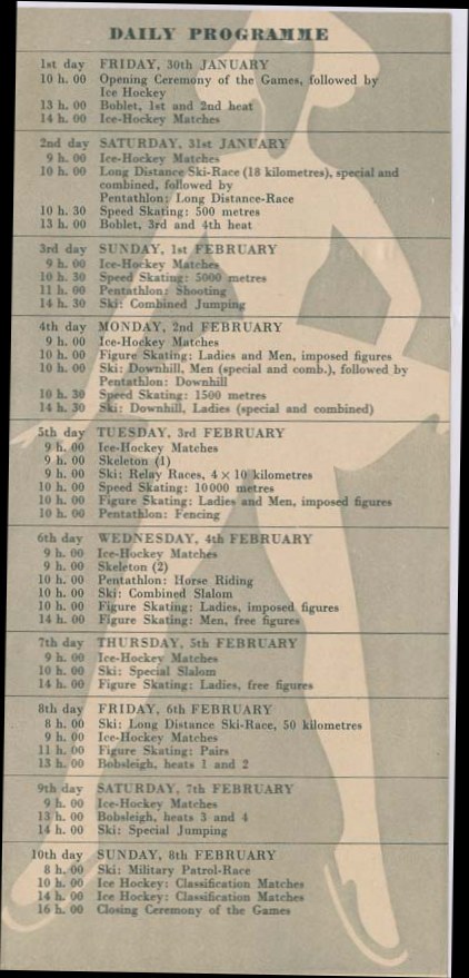 Photo: 1948 Winter Olympic Daily Program of Events