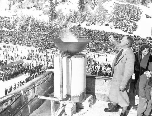 Photo: 1948 Winter Olympic Torch Being Lit