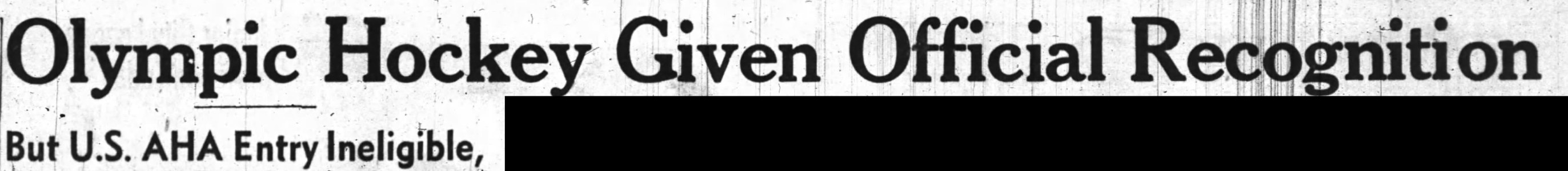 Image: Feb 7, 1948 Newspaper Headline :  Olympic Hockey Given Recognition