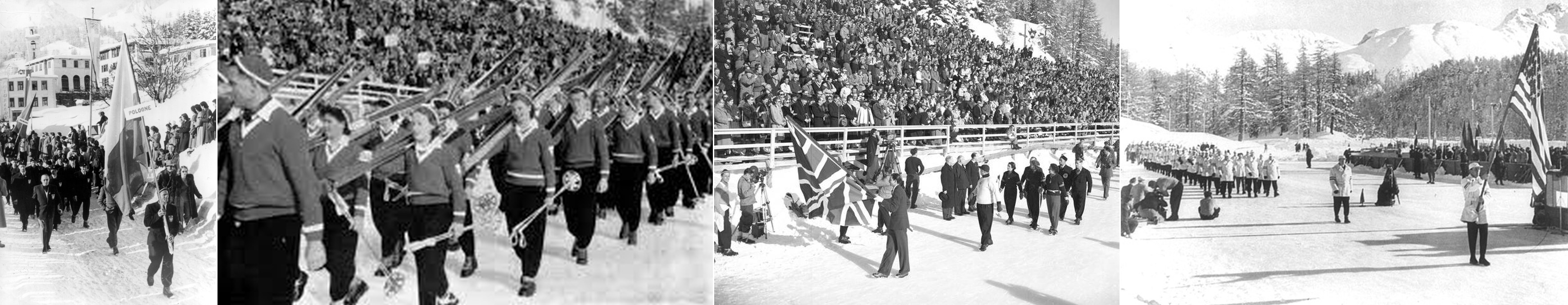 Photo: Panorama Image of Poland, Switzerland, Great Britain and United States March In at  1948 Winter Olympics