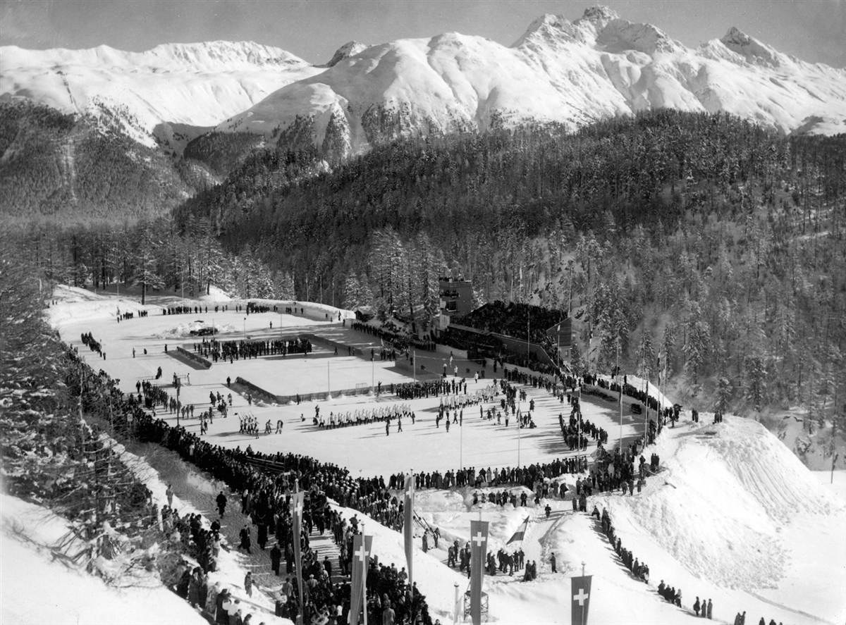 Photo: Opening Ceremony At 1948 Winter Olympics with American contingent of athletes entering stadium
